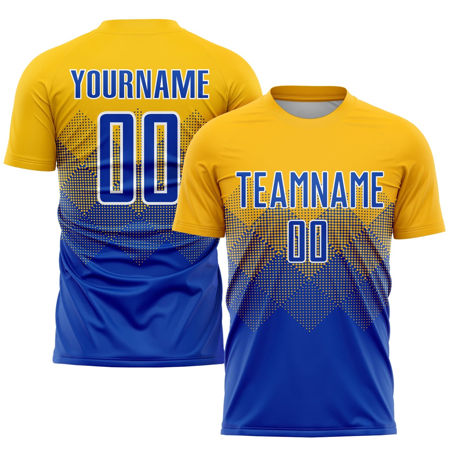 Camiseta de fútbol personalizada con sublimación en blanco y dorado