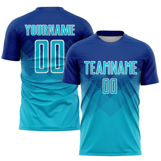 Camiseta de fútbol personalizada de sublimación azul y blanca de Royal Lakes