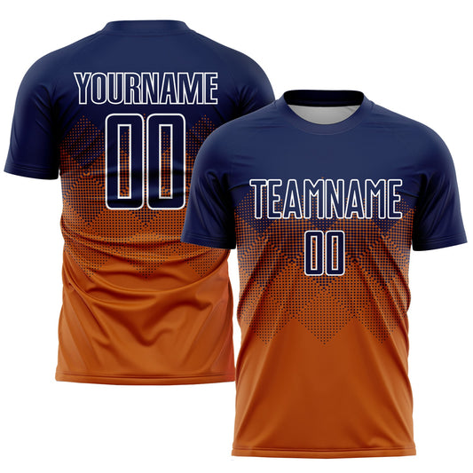 Camiseta de fútbol personalizada de Texas, color naranja, azul marino y blanco, sublimada