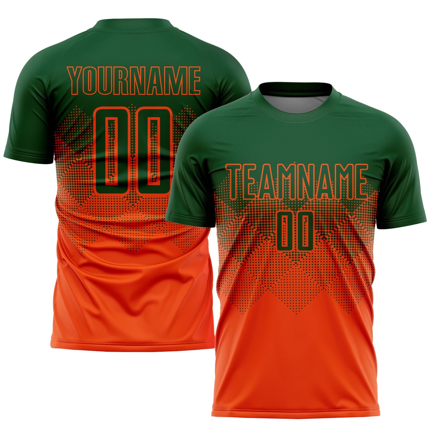 Camiseta de fútbol personalizada con sublimación naranja y verde
