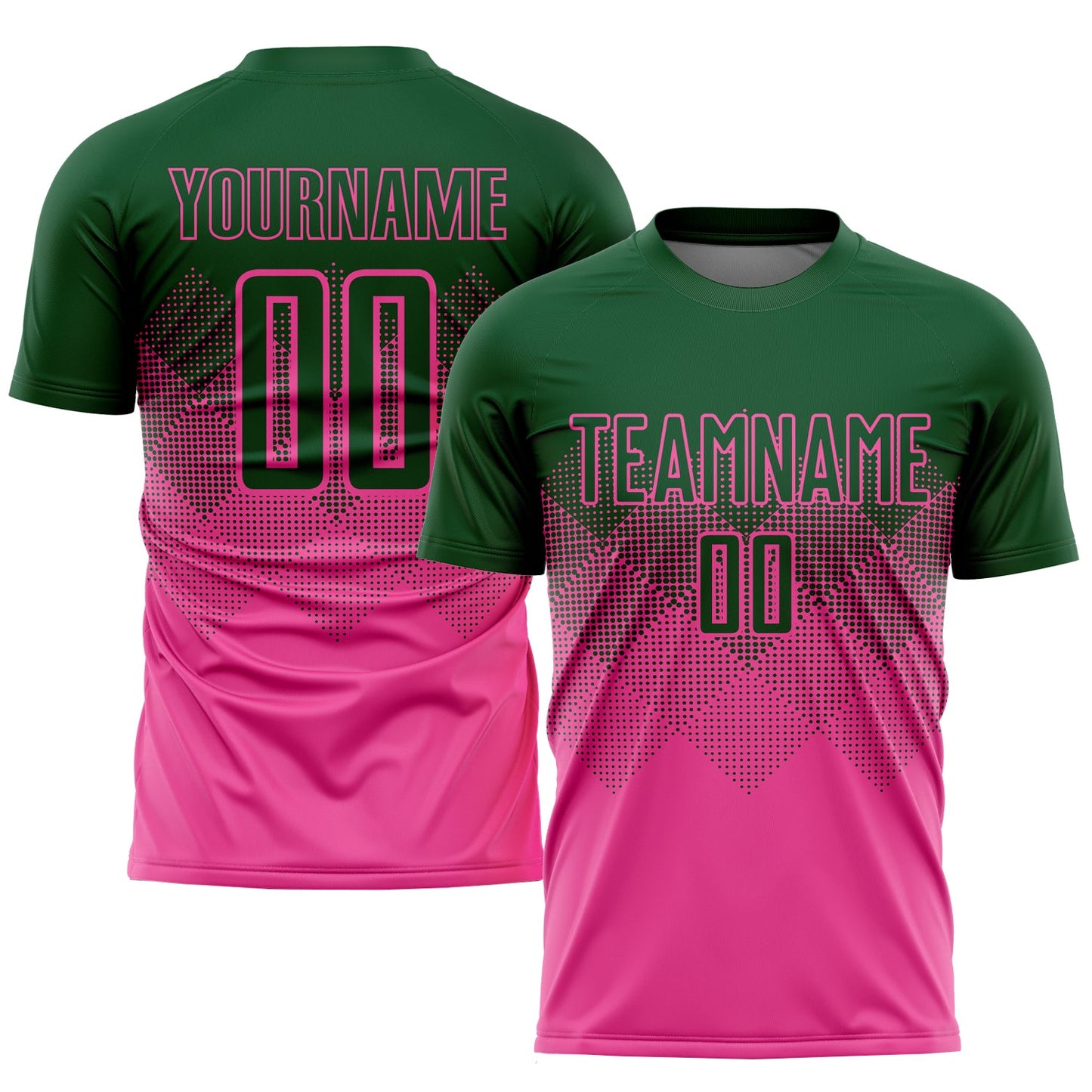 Camiseta de fútbol personalizada con sublimación rosa y verde