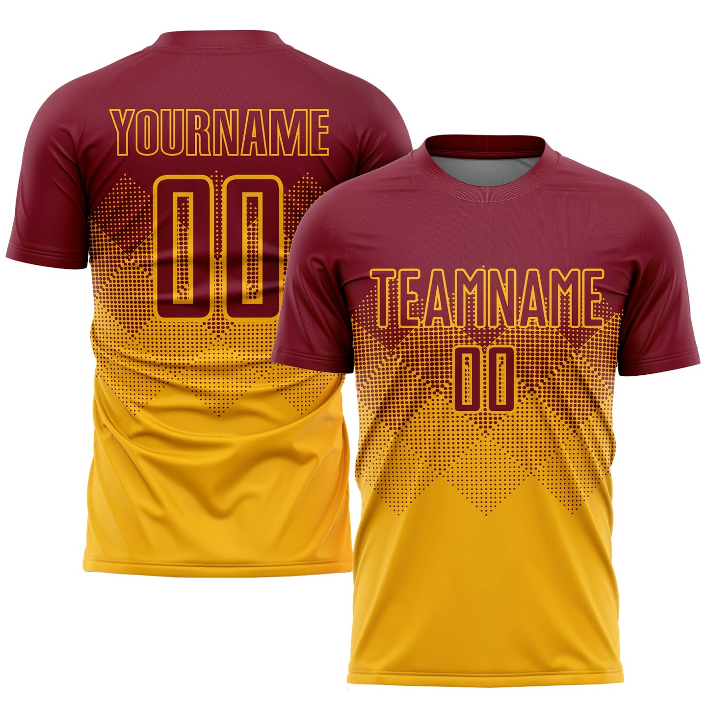 Camiseta de fútbol personalizada con sublimación en dorado carmesí