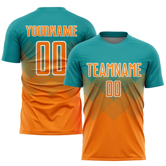Camiseta de fútbol personalizada de sublimación naranja-blanca Teal Bay