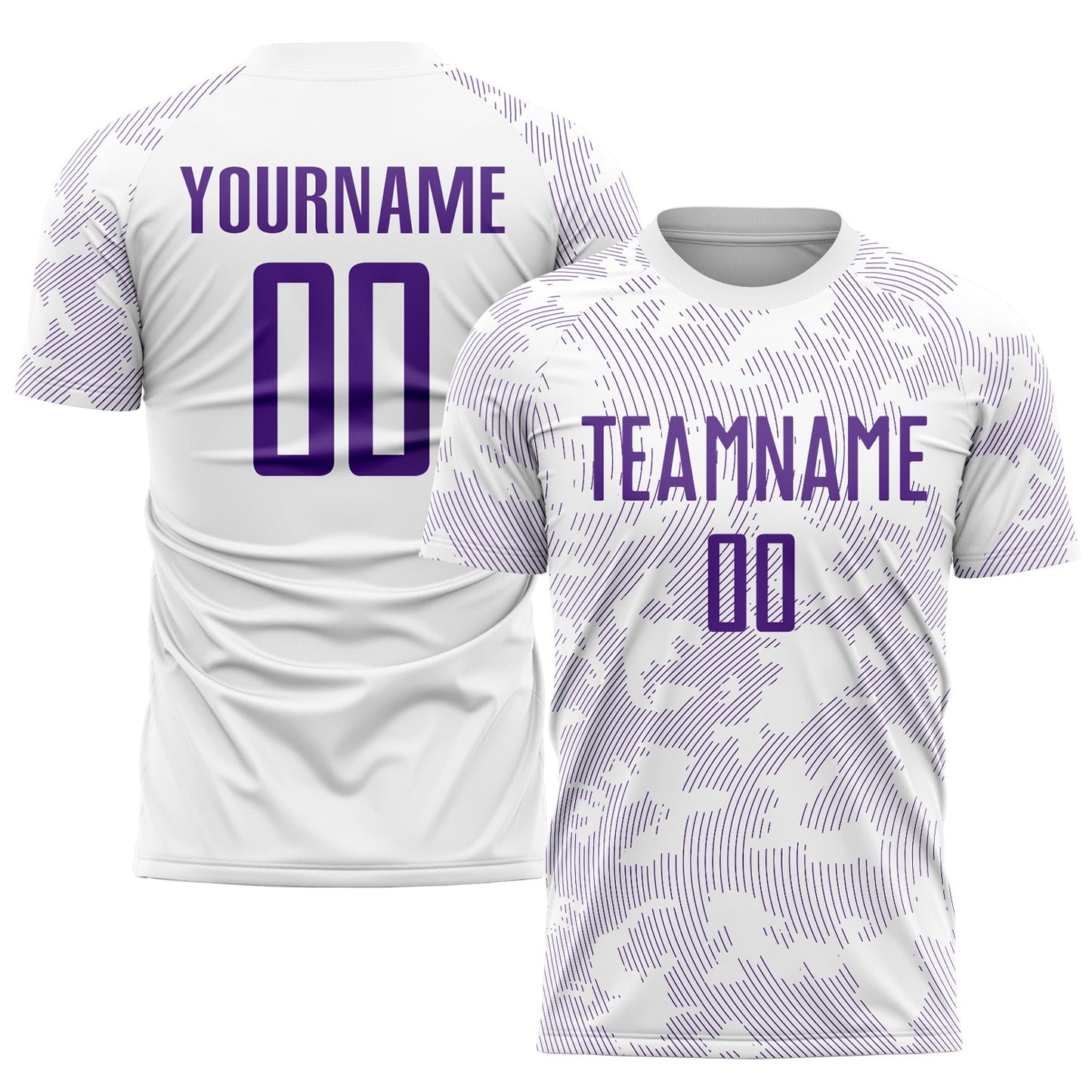 Camiseta de fútbol personalizada de sublimación blanca y morada
