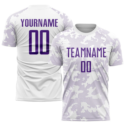 Camiseta de fútbol personalizada de sublimación blanca y morada