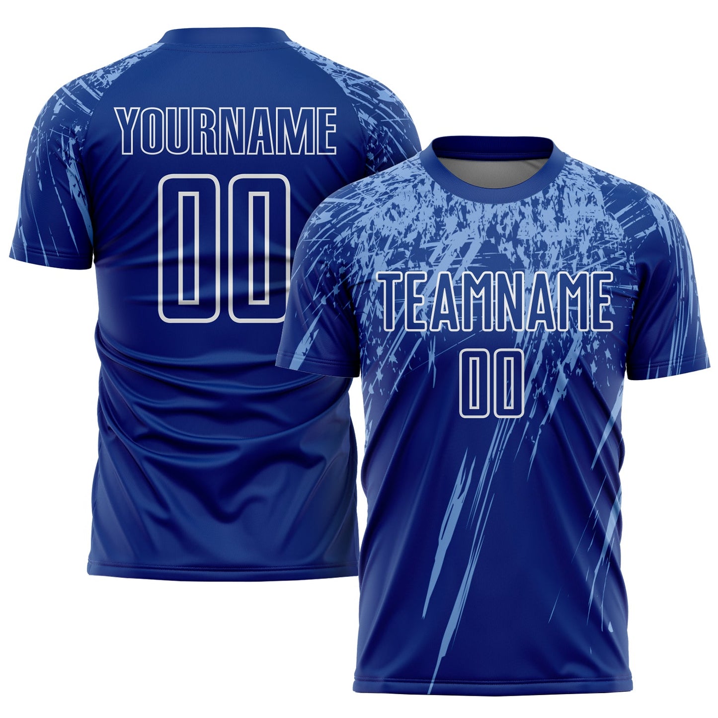 Camiseta de fútbol personalizada de sublimación azul real y blanco