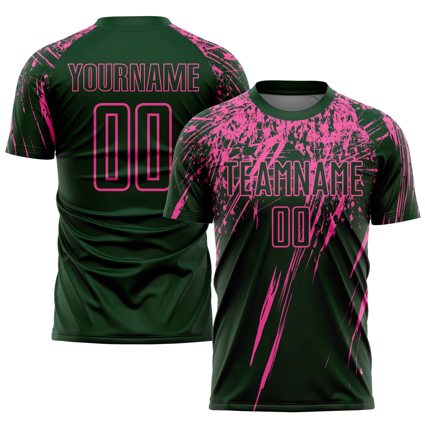 Camiseta de fútbol personalizada con sublimación verde y rosa