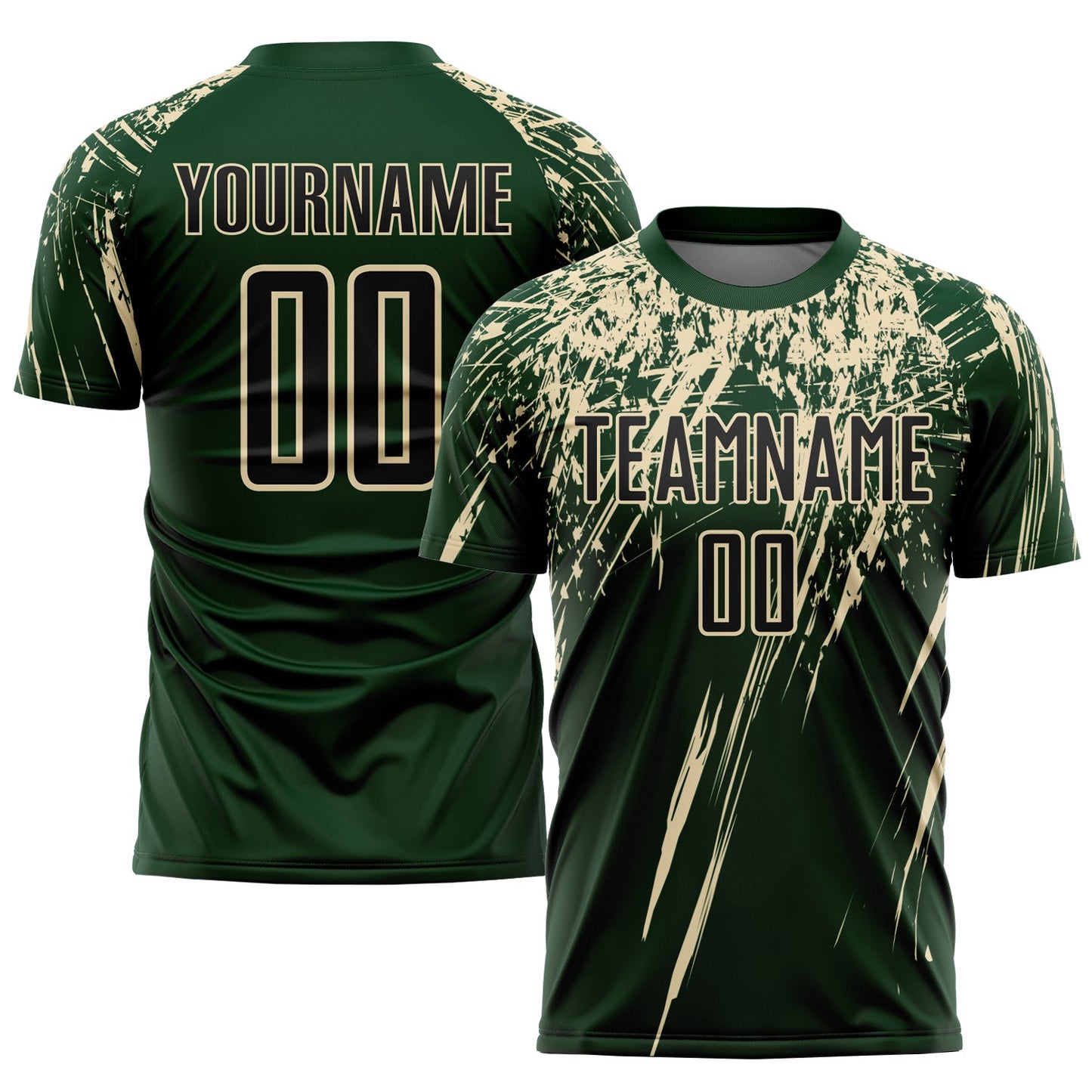 Camiseta de fútbol personalizada con sublimación en verde, negro y crema