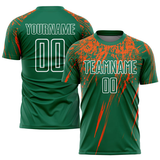 Camiseta de fútbol personalizada Kelly Green, naranja y blanca, sublimada