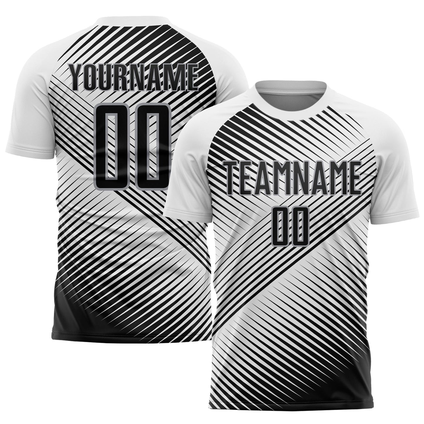 Camiseta de fútbol personalizada con sublimación en blanco, negro y gris