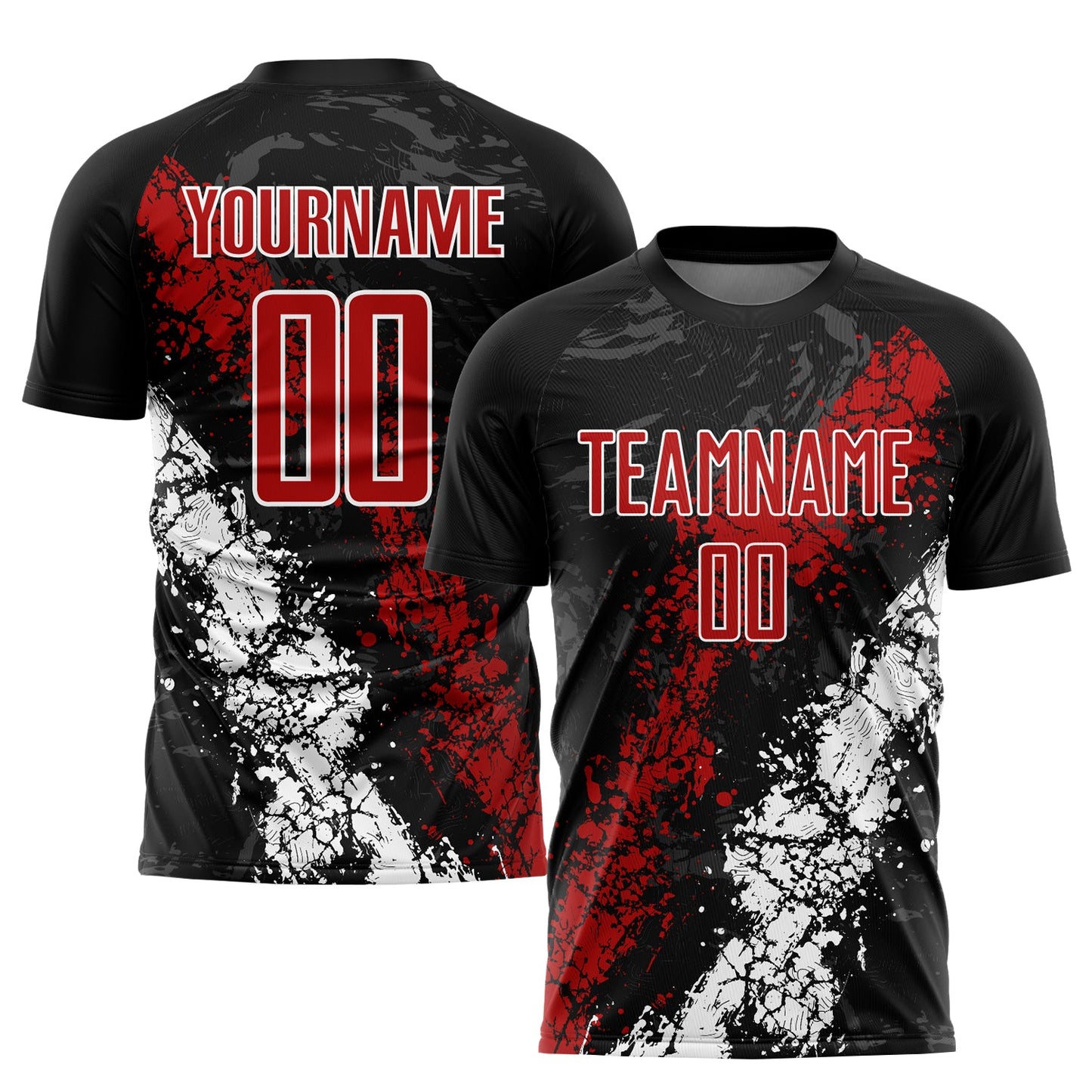 Camiseta de fútbol personalizada con sublimación en negro, rojo y blanco