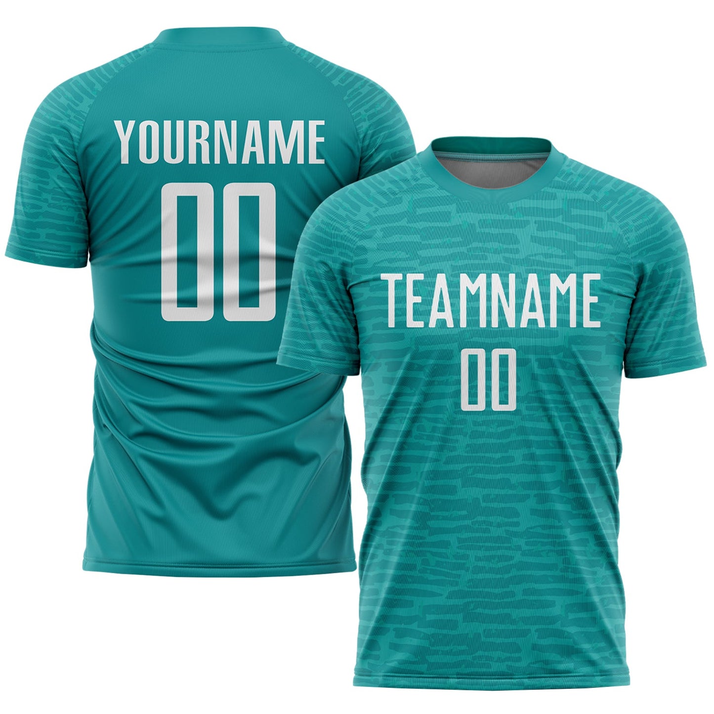 Camiseta de fútbol personalizada con sublimación en blanco y verde azulado