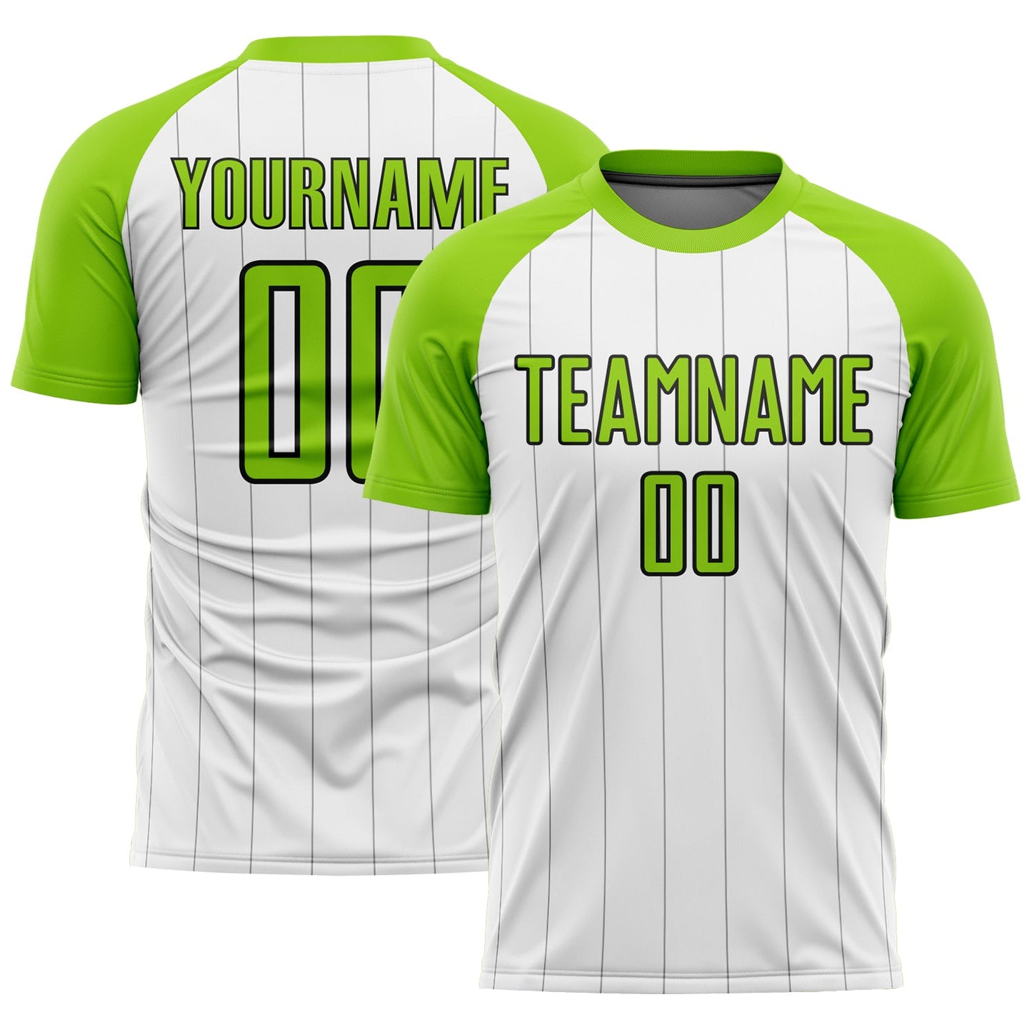 Camiseta de fútbol personalizada con sublimación de rayas blancas, verde neón y negras