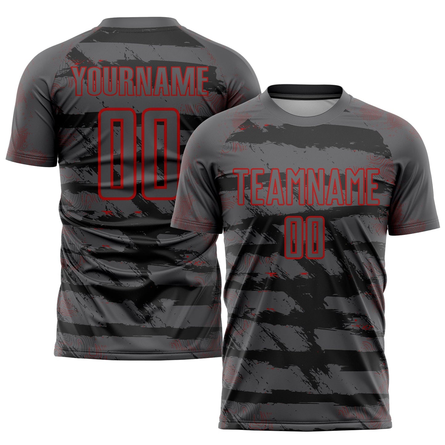 Camiseta de fútbol personalizada con sublimación en gris acero y rojo