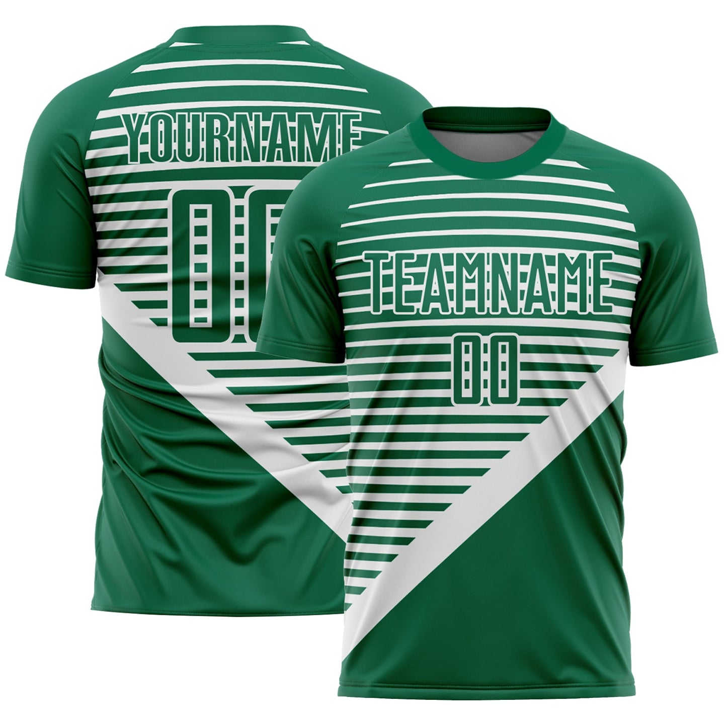 Camiseta de fútbol personalizada con sublimación de rayas blancas y verde Kelly