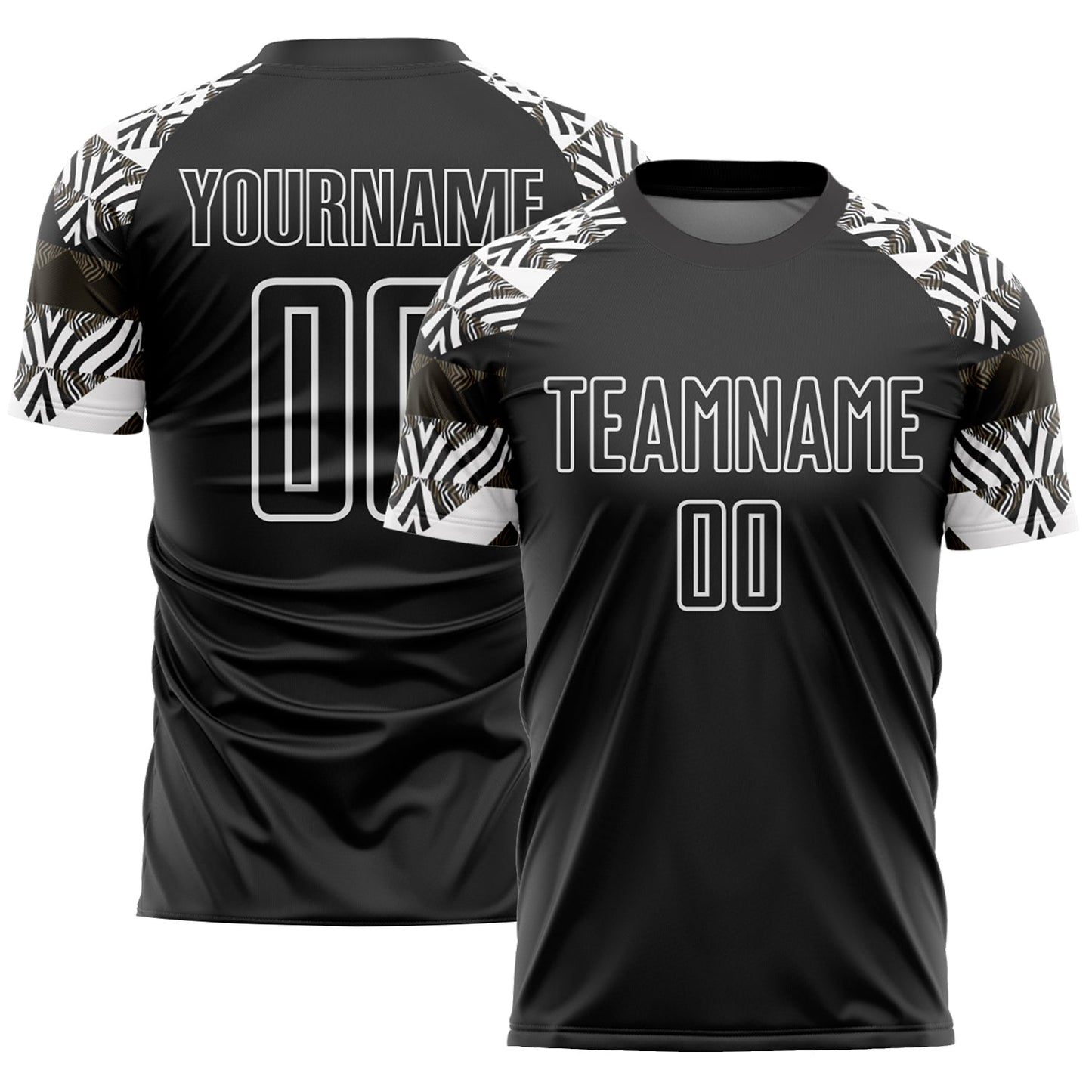 Camiseta de fútbol personalizada con sublimación de cebra, blanco y negro, con estampado geométrico