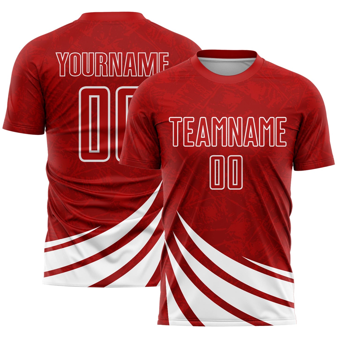 Camiseta de fútbol personalizada con sublimación de formas de viento, roja y blanca