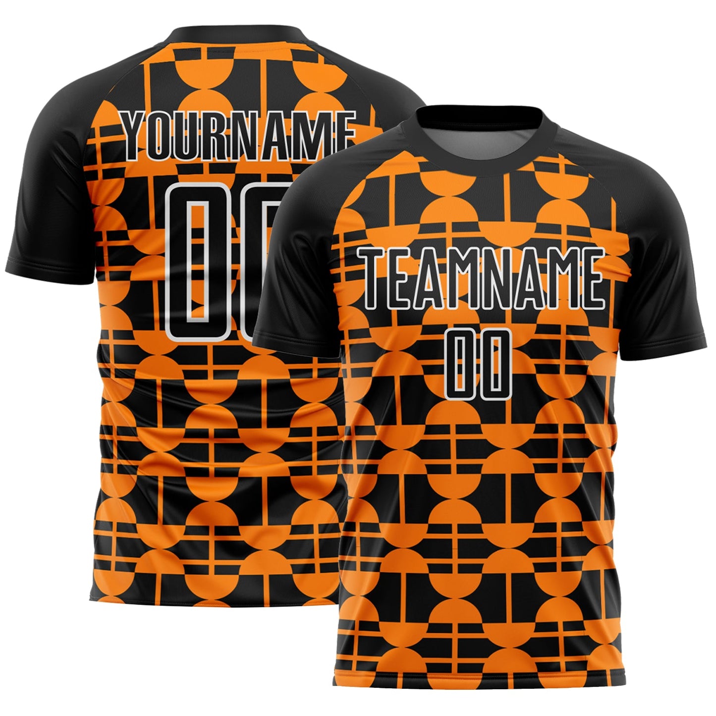 Camiseta de fútbol personalizada con sublimación de formas geométricas en naranja y blanco de Black Bay