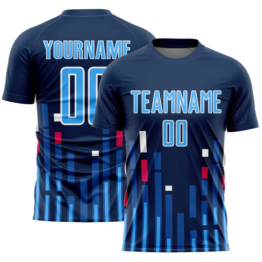 Camiseta de fútbol personalizada de sublimación con líneas azul marino y blanco de EE. UU.