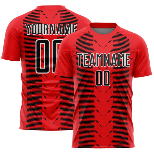 Camiseta de fútbol personalizada con sublimación de líneas blancas y negras en rojo fuego