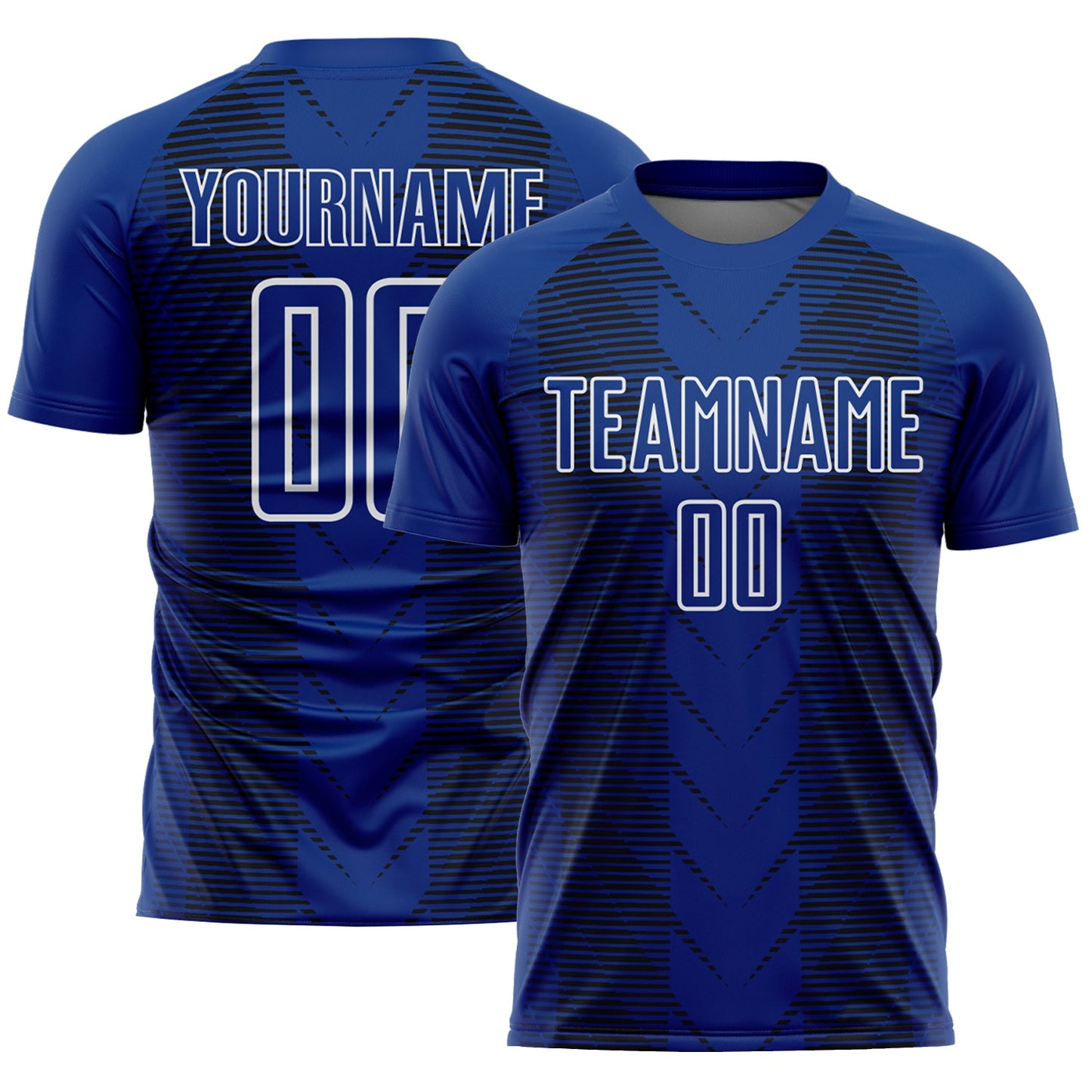 Camiseta de fútbol personalizada de sublimación con líneas blancas y negras en azul marino de EE. UU.