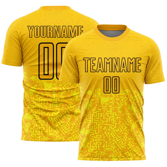 Camiseta de fútbol personalizada con sublimación de formas geométricas en dorado y negro
