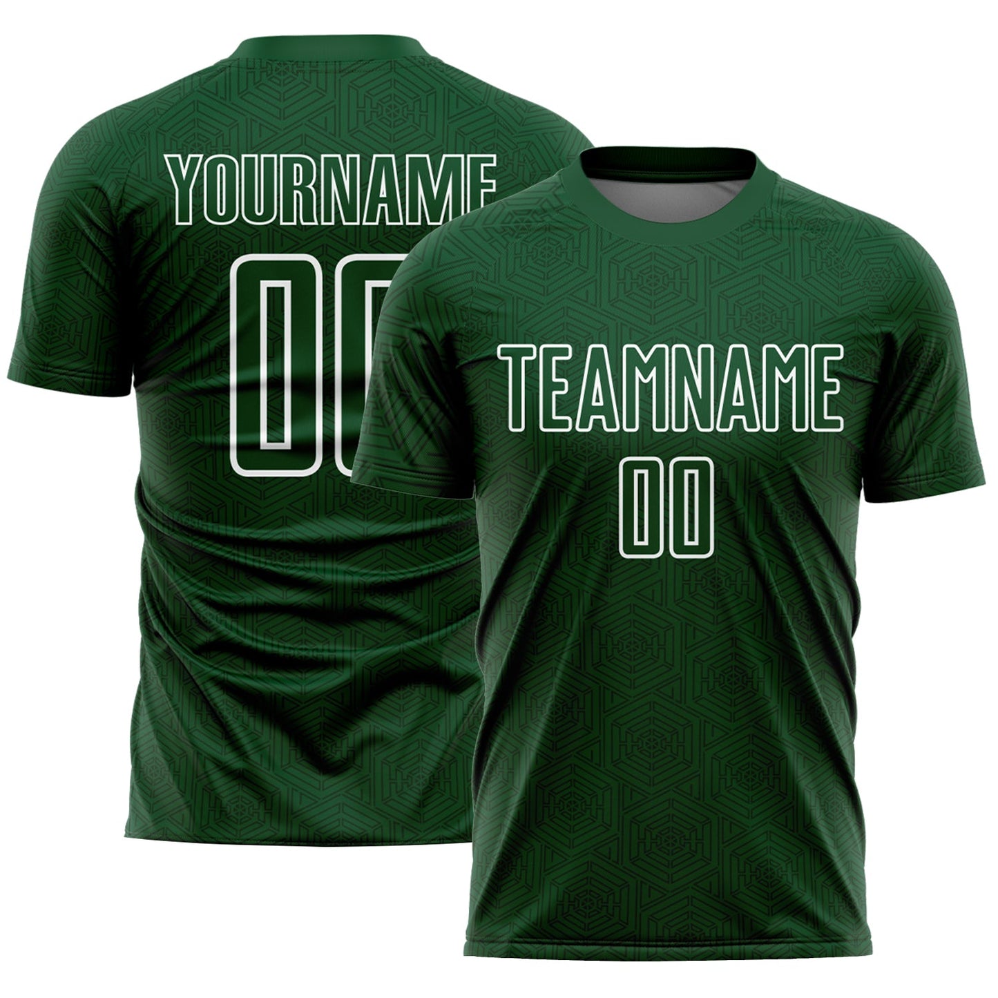 Camiseta de fútbol personalizada con sublimación de formas geométricas en verde y blanco