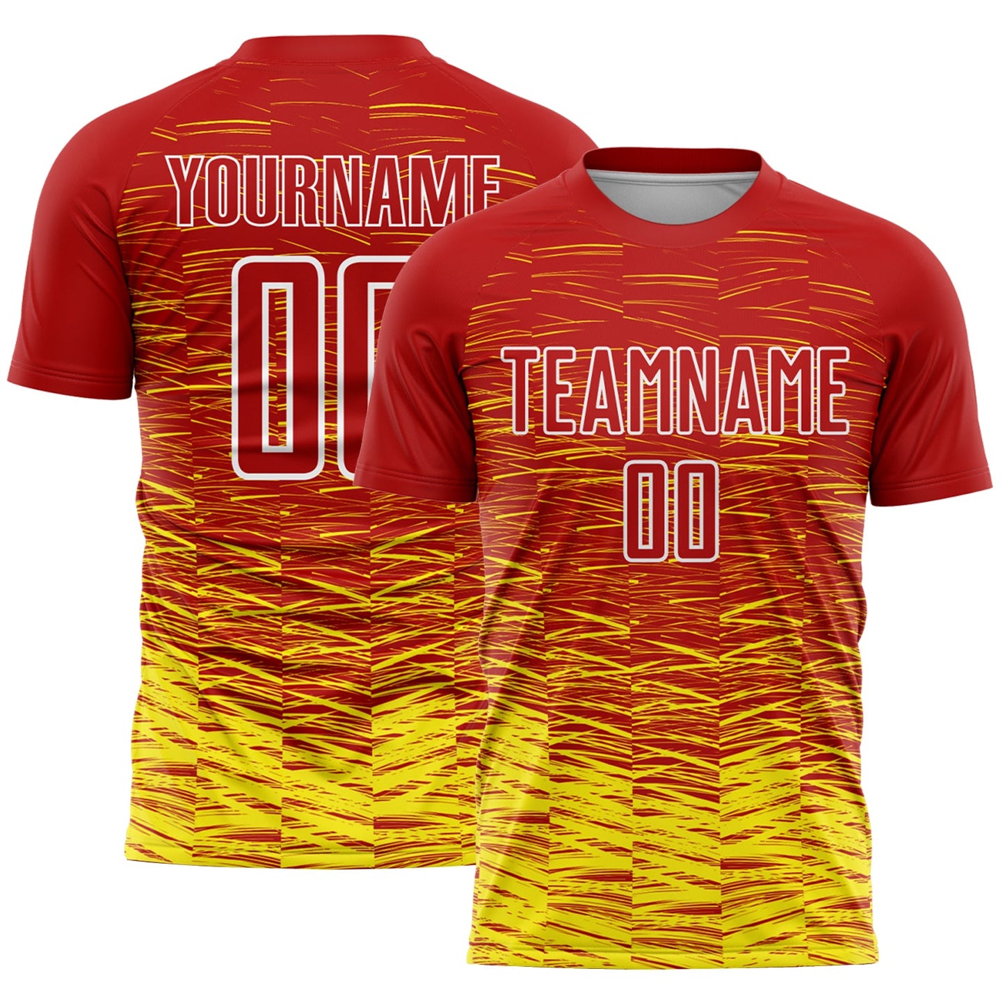 Camiseta de fútbol personalizada con sublimación de líneas rojo, amarillo claro y blanco