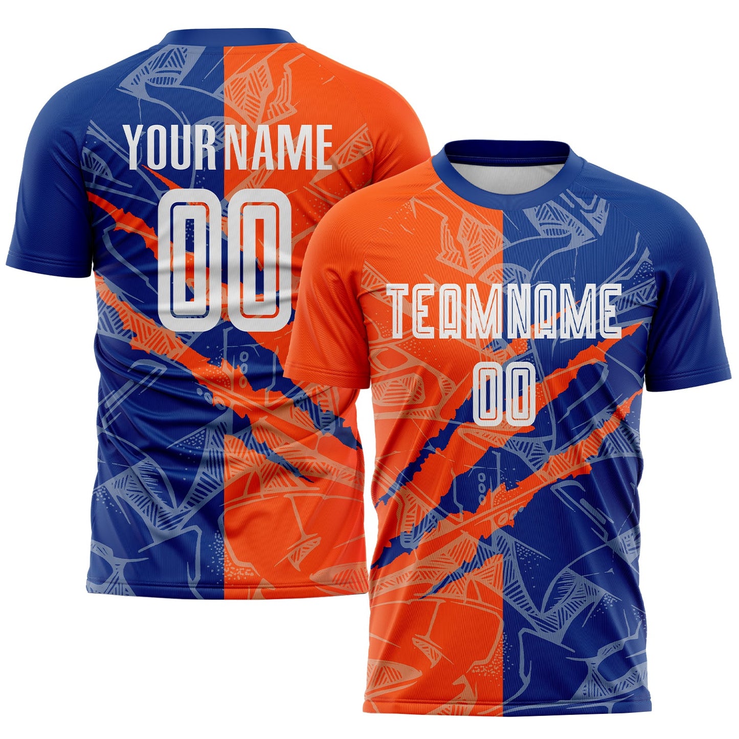 Camiseta de fútbol personalizada con estampado de grafiti, color naranja rey, para rascar por sublimación