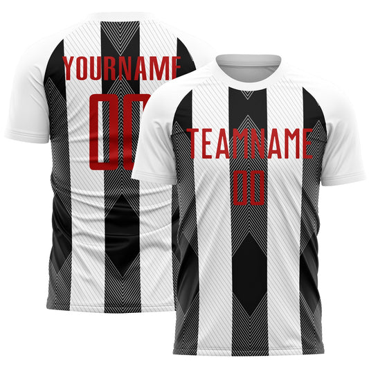Camiseta de fútbol personalizada con sublimación de líneas blancas, rojas y negras