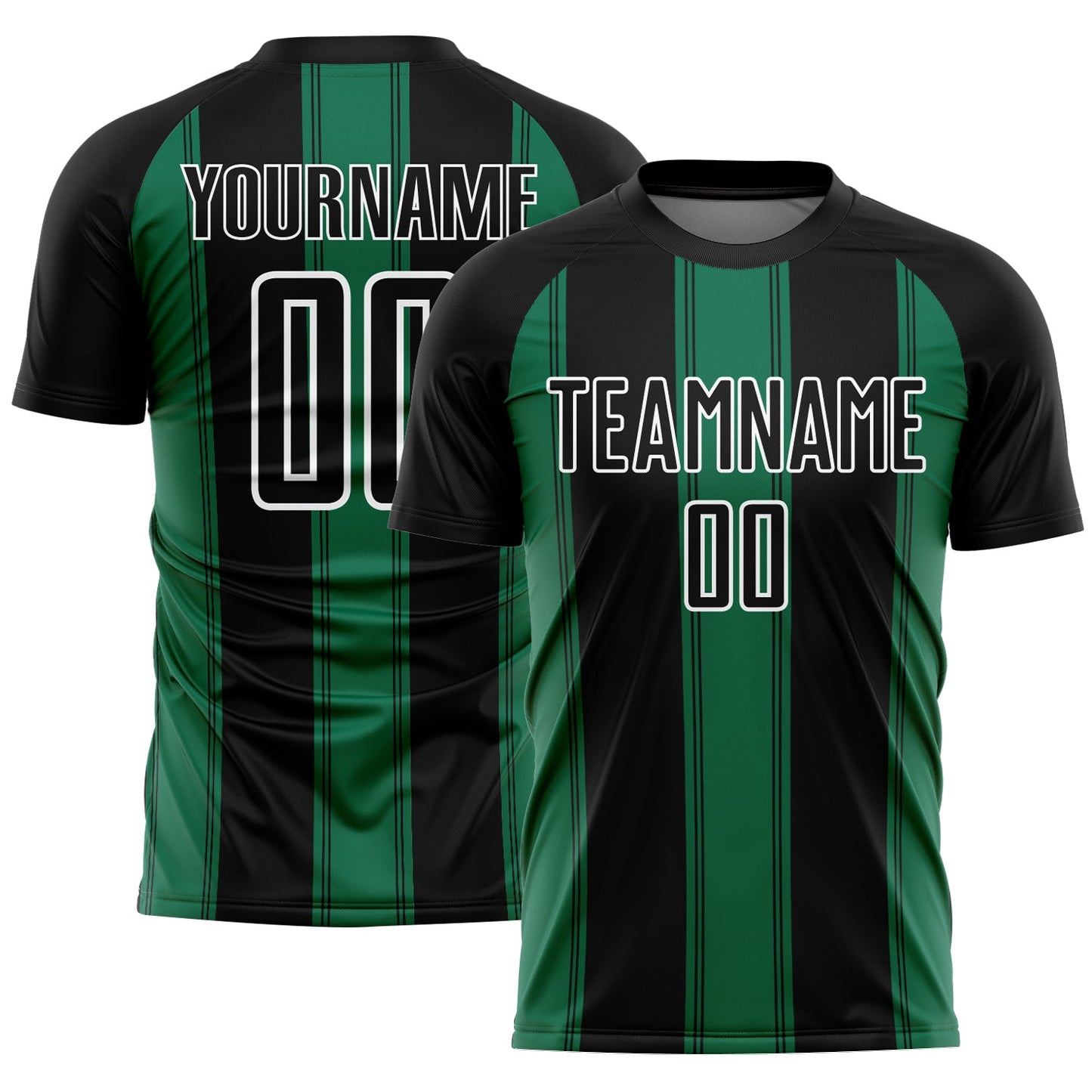 Camiseta de fútbol personalizada con sublimación de línea Kelly verde y blanca, color negro