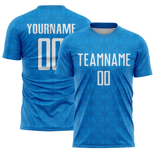 Camiseta de fútbol personalizada con sublimación de formas geométricas en azul y negro