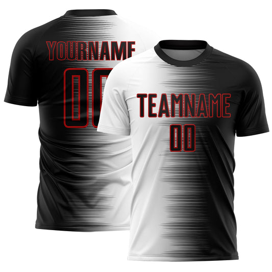 Camiseta de fútbol personalizada con degradado de línea negra, blanca y roja por sublimación