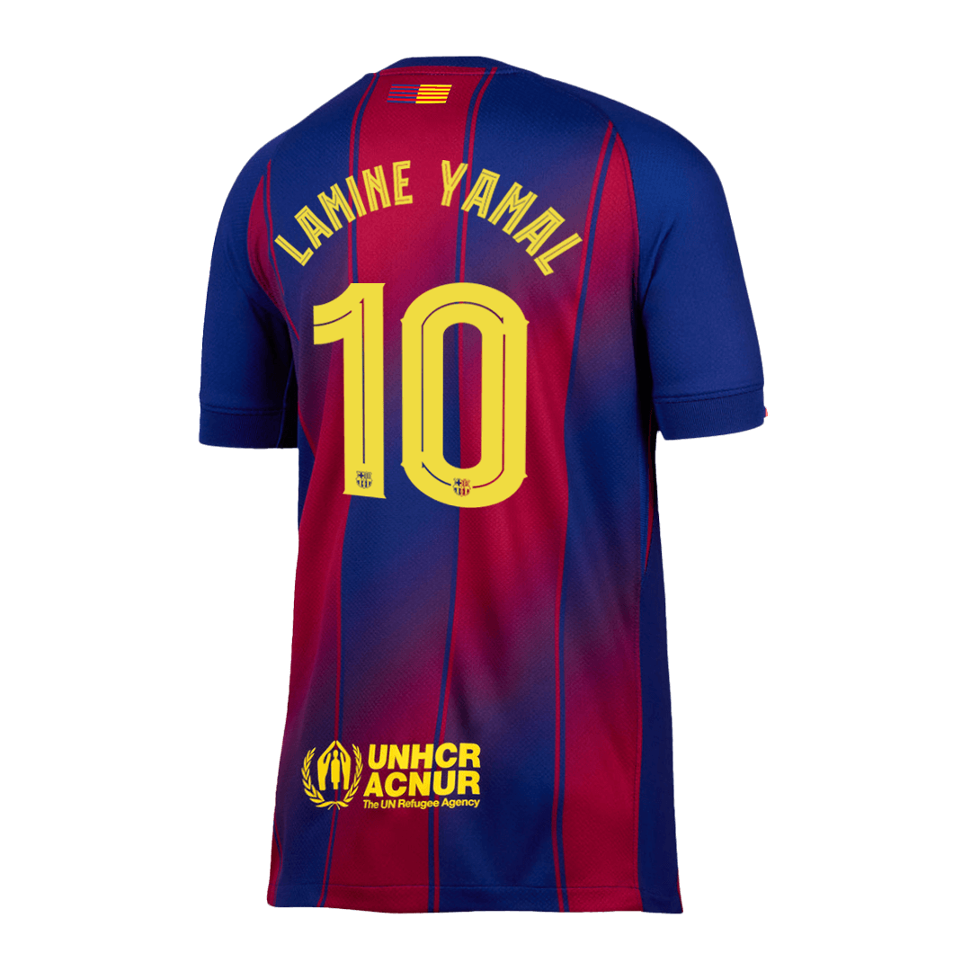 Camiseta de fútbol local del Barcelona LAMINE YAMAL #10 2025/26, roja y azul - UCL