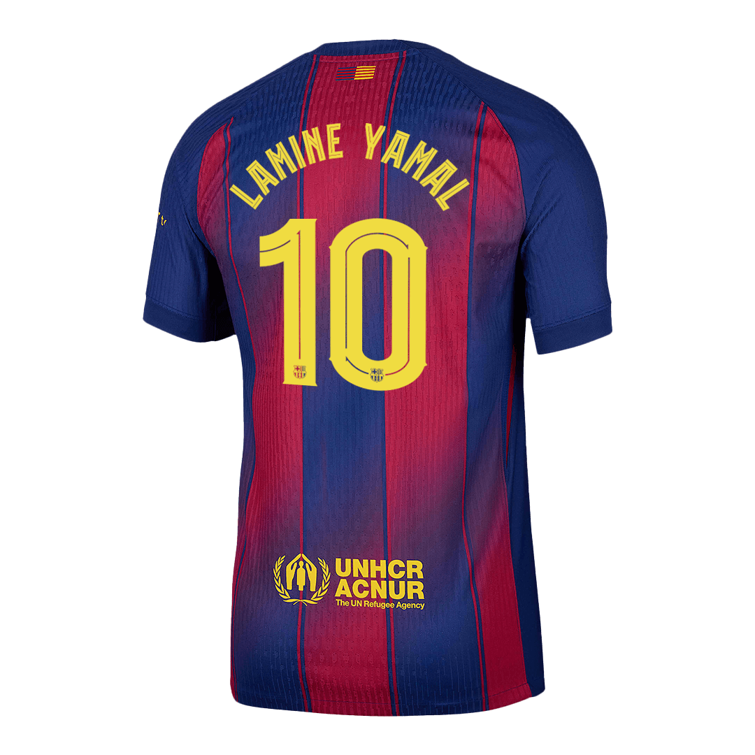 Camiseta de fútbol local auténtica del Barcelona LAMINE YAMAL #10 2025/26, roja y azul - UCL