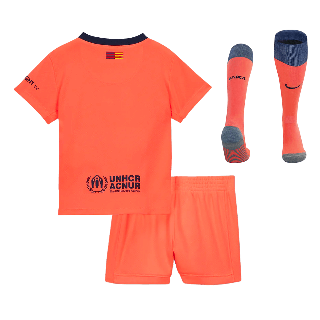 Kit de fútbol infantil de visitante del Barcelona (camiseta, pantalón corto y medias) 2025/26