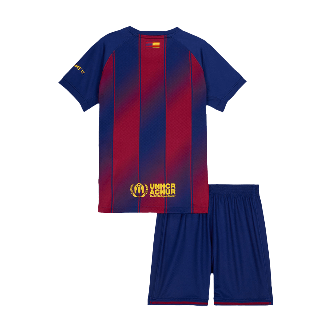Kit de fútbol local del Barcelona para niños (camiseta y pantalón corto) 2025/26, rojo y azul