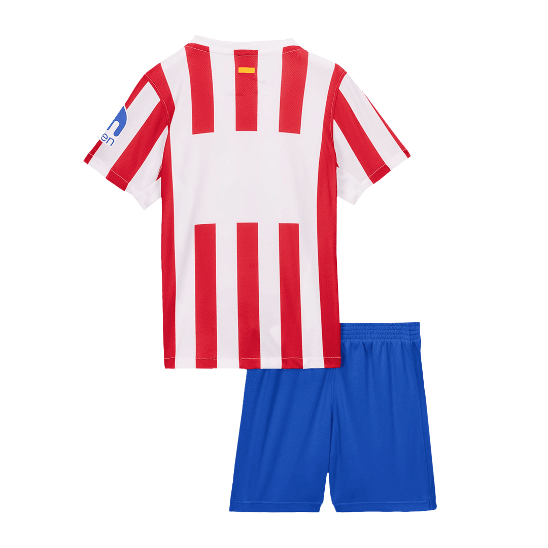 Kit de fútbol local del Atlético de Madrid para niño (Kit y pantalón corto) 2025/26, rojo y blanco