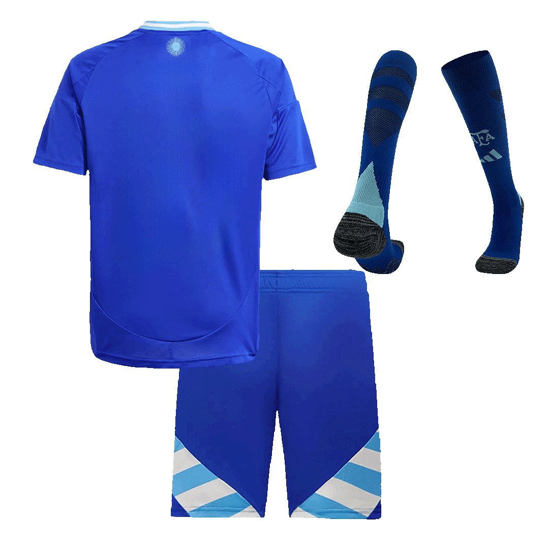 Kit de camiseta de visitante de Argentina para niños (camiseta, pantalón corto y medias) para la Copa América 2024