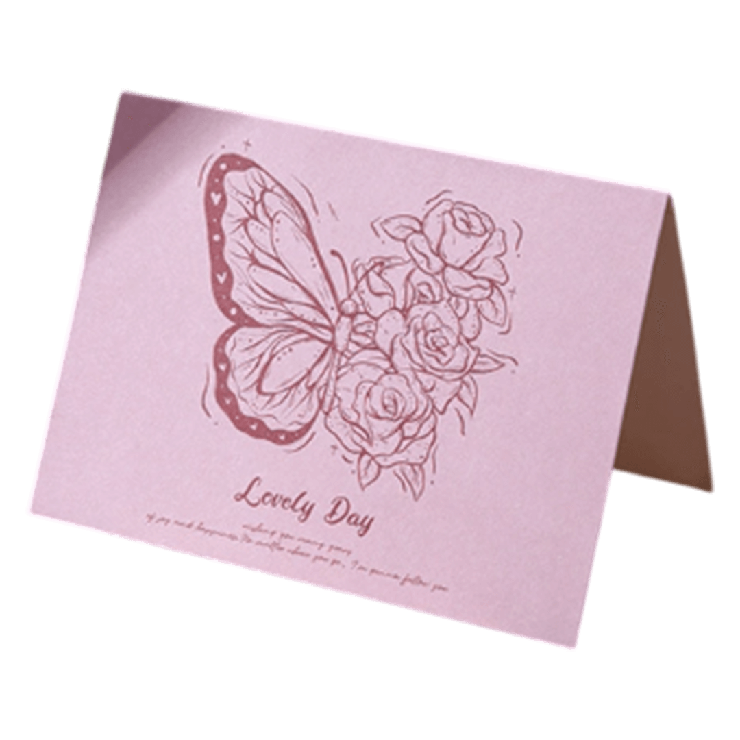 Tarjeta de aniversario personalizada con diseño de mariposa en color rosa