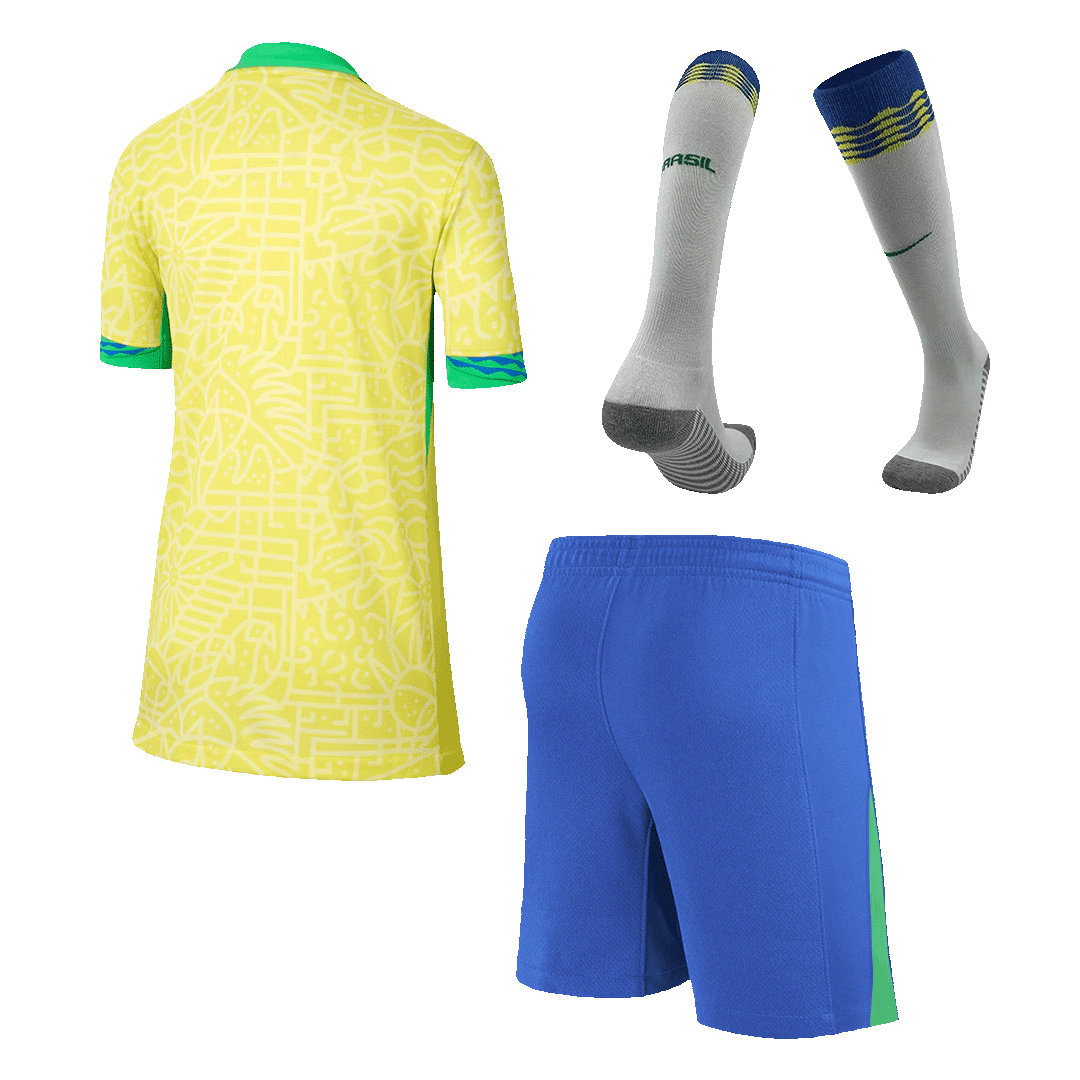 Kit de fútbol local de Brasil para niños (camiseta, pantalón corto y medias) Copa América 2024