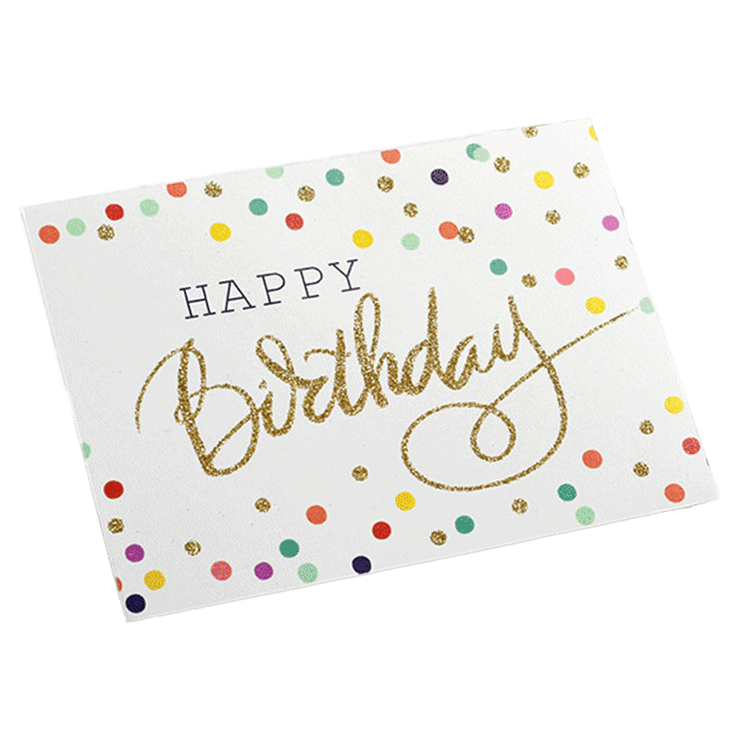 Tarjeta de cumpleaños personalizada con puntos de colores blancos