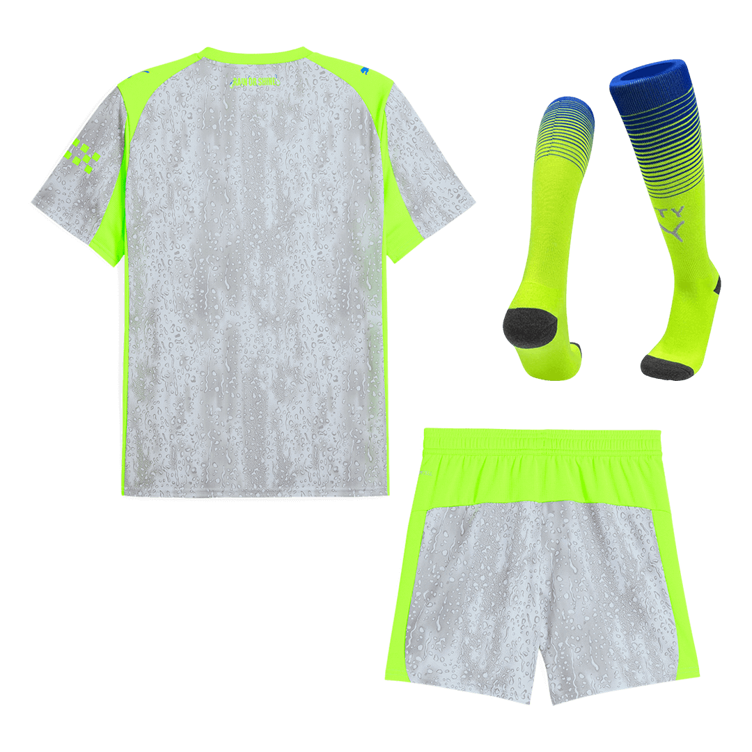 Kit de fútbol visitante del Manchester City (camiseta, pantalón corto y medias) 2025/26