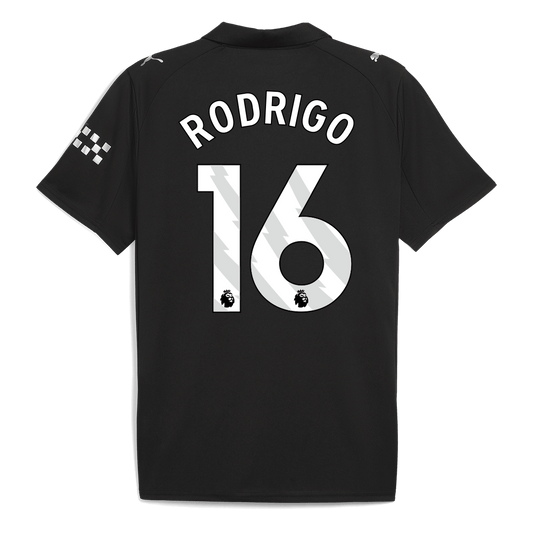 Camiseta de fútbol visitante RODRIGO #16 del Manchester City 2025/26, negra