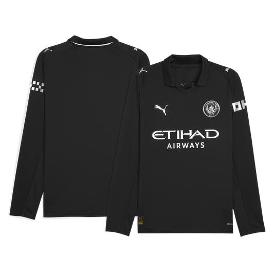 Camiseta de fútbol de manga larga de visitante del Manchester City 25/26, negra