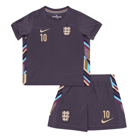 Kit de fútbol visitante de Inglaterra Bellingham #10 para niños (camiseta y pantalón corto) Eurocopa 2024