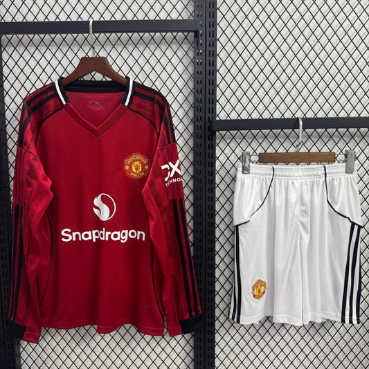 Conjunto de local del Manchester United, talla 25/26, manga larga para adulto