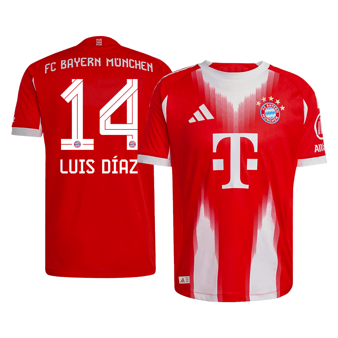 Camiseta de fútbol local auténtica del Bayern Múnich Luis Díaz #14 2025/26, roja