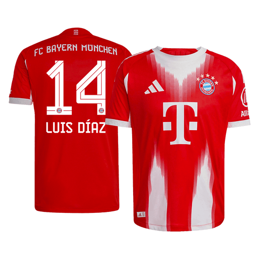 Camiseta de fútbol local auténtica del Bayern Múnich Luis Díaz #14 2025/26, roja