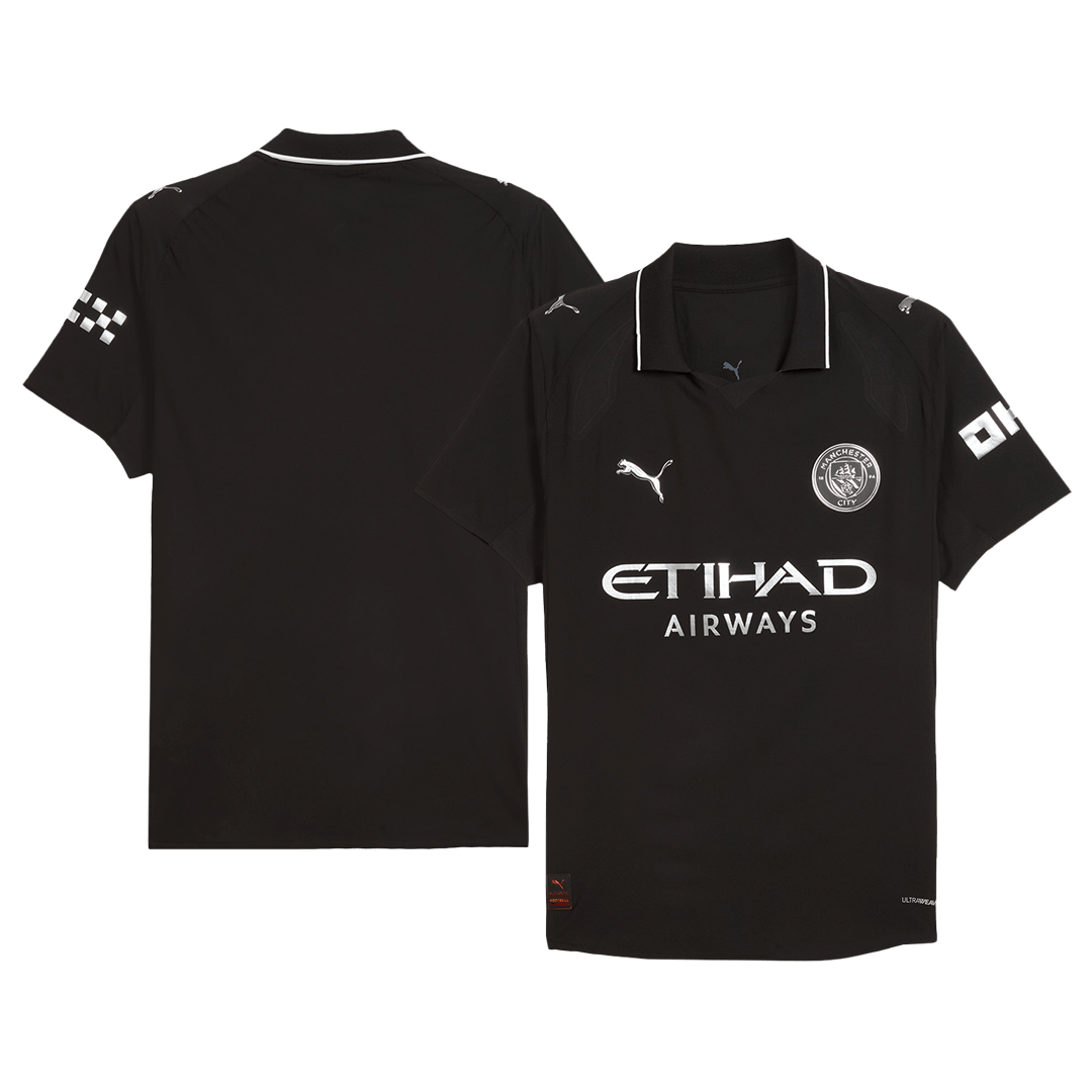 Camiseta de fútbol auténtica de visitante del Manchester City 2025/26, negra